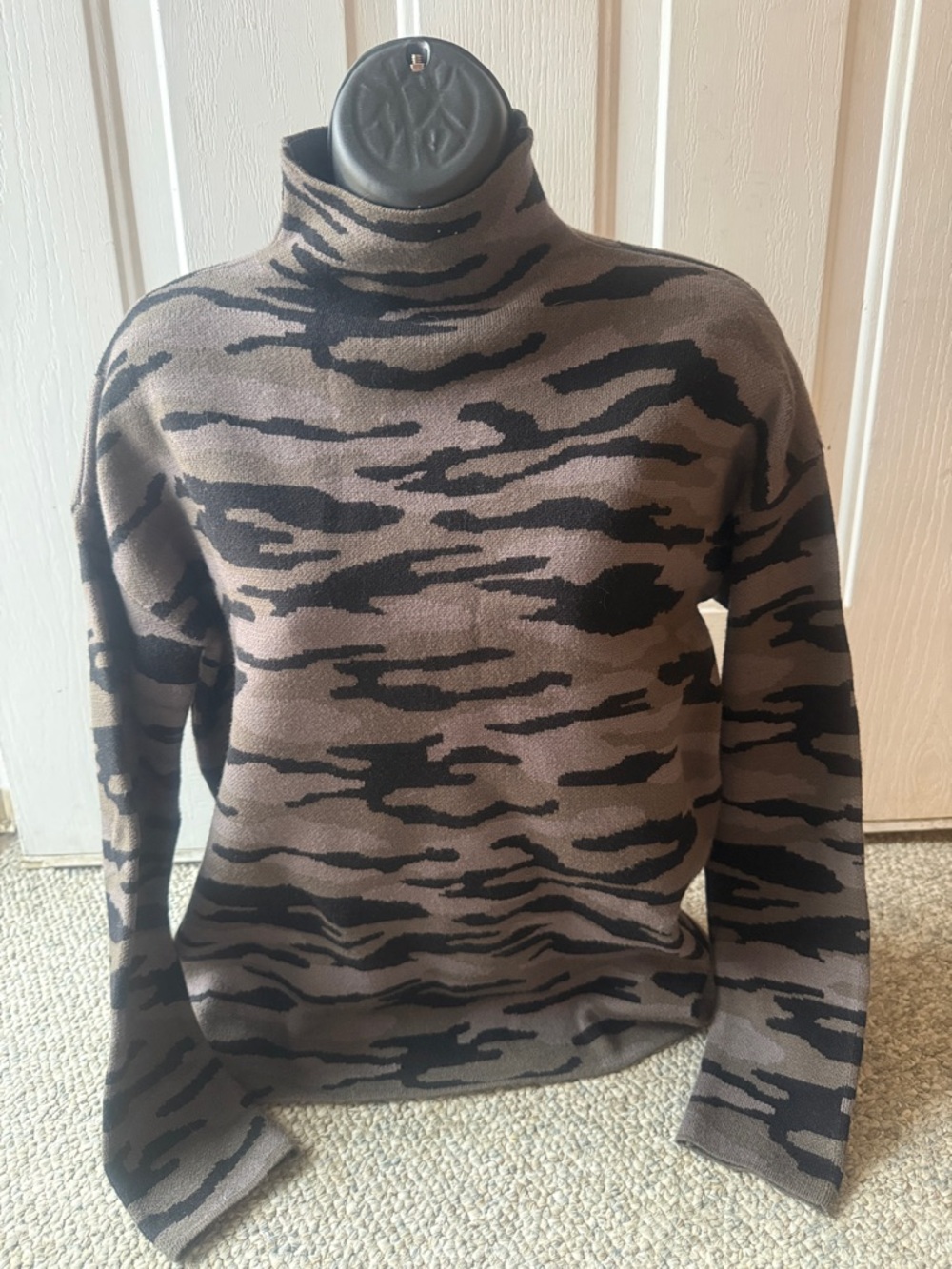 Tahari Taupe and Black Tiger-Print Turtleneck Sweater